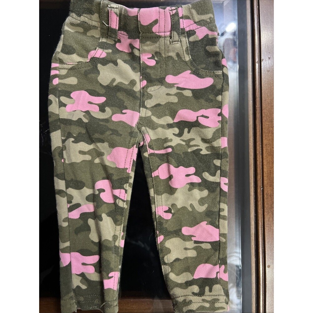 GARANIMALS BABY GIRL PANTS JEANS CAMOUFLAGE AND PINK HEARTS SIZE 12 MONTHS
